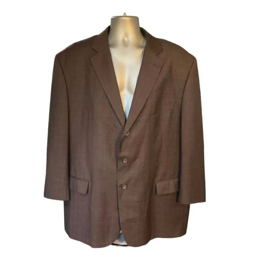 Vinci Men’s Brown Plaid Check Blazer Sport Coat 52R Three Button